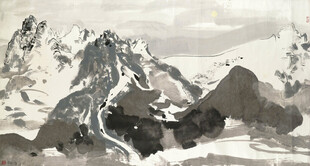 水墨群山雪景图