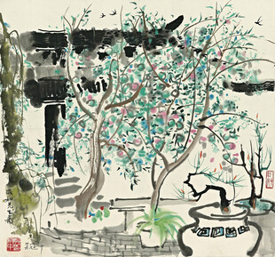 中式庭院繁花老树景致