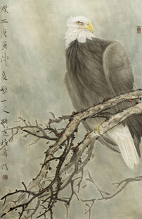 水墨雄鹰栖于枝头
