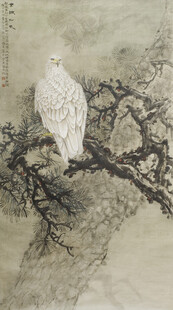 水墨白鹰栖于枝头