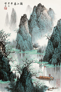 水墨山水间的孤舟美景