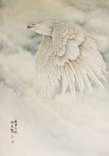 水墨风格展翅翱翔的白鹰
