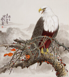 枝头雄鹰图