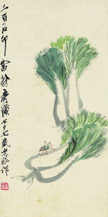 水墨白菜萝卜国画作品