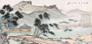 水墨山水古建筑风景图