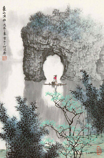 水墨山水间的孤影
