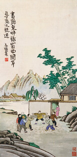 古代山水劳作场景图