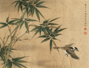 竹枝栖鸟图