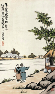 古代江畔送别场景图