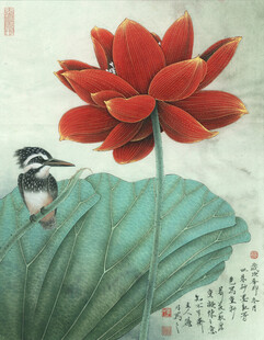 国画荷花翠鸟图