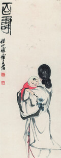 古风女子怀抱孩童图