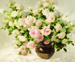 粉色白玫瑰花瓶插花