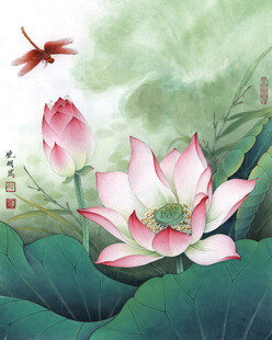水墨荷花与蜻蜓图