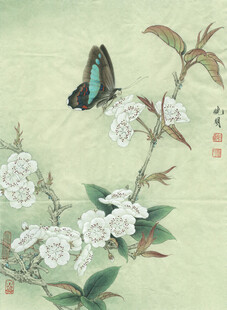 蝶栖繁花图