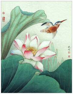荷间飞鸟图