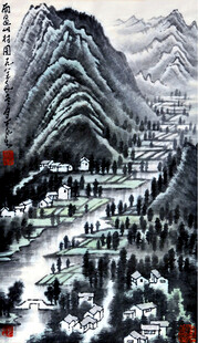 水墨山水村落图景