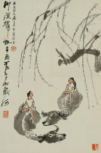 柳下对坐图