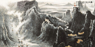 水墨风格壮丽山川图景