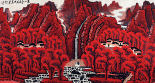 红色山水风光锦绣图景