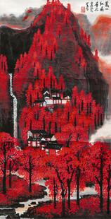 红色奇幻山水景观图