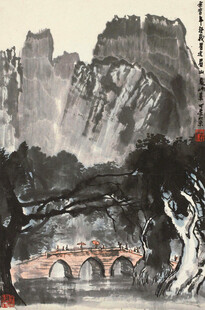 水墨山水间的古桥景致