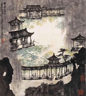 水墨古风亭台楼阁景观图