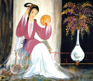 古典美人持镜优雅姿态
