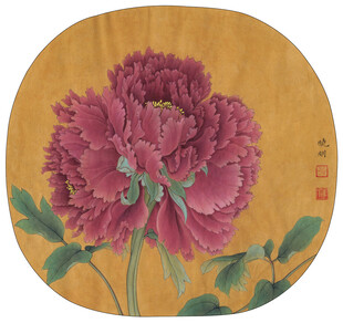 圆形牡丹国画图