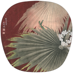 中式扇面绘绿植花卉