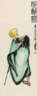 古代持杖老者人物画像
