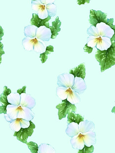淡蓝背景白花绿叶图案