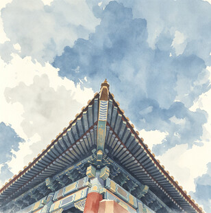 中式古建筑屋顶的天空景致