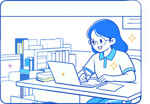 女孩专注使用笔记本电脑