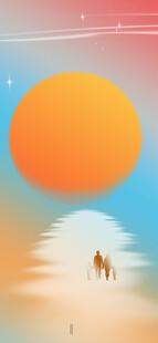 夕阳下的一人一马剪影