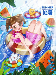 女孩夏日泳池惬意漂浮