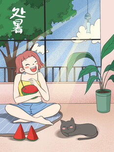 夏日女孩与猫的惬意时光