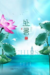 夏日莲花处暑风景图