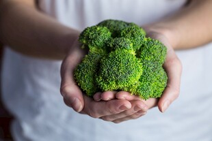 双手捧持新鲜西兰花