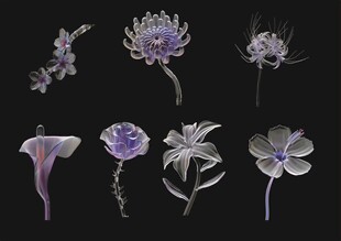 梦幻紫色系花卉插画素材