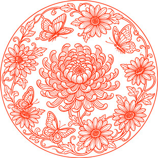 圆形菊花蝴蝶传统图案
