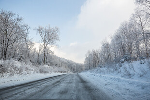 冬日雪覆公路的静谧景象