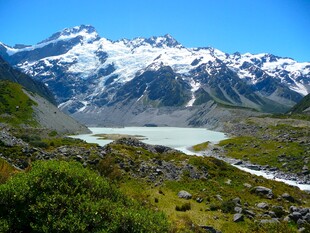 壮丽雪山下的静谧湖泊