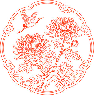 中式花鸟剪纸图案设计