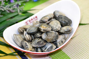 白瓷碗中的新鲜蛤蜊