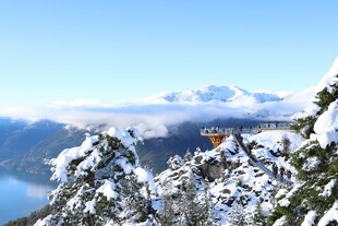 雪覆山林间的壮美山景