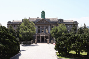 古典风格建筑前绿树成荫