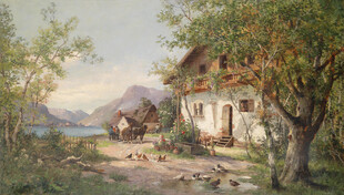 乡村小屋旁的宁静风景
