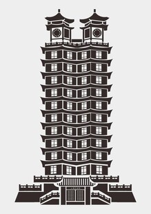 中式多层塔楼矢量素材