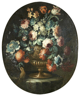 古典花瓶花卉油画作品