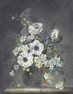 花瓶中的白色花卉静物画